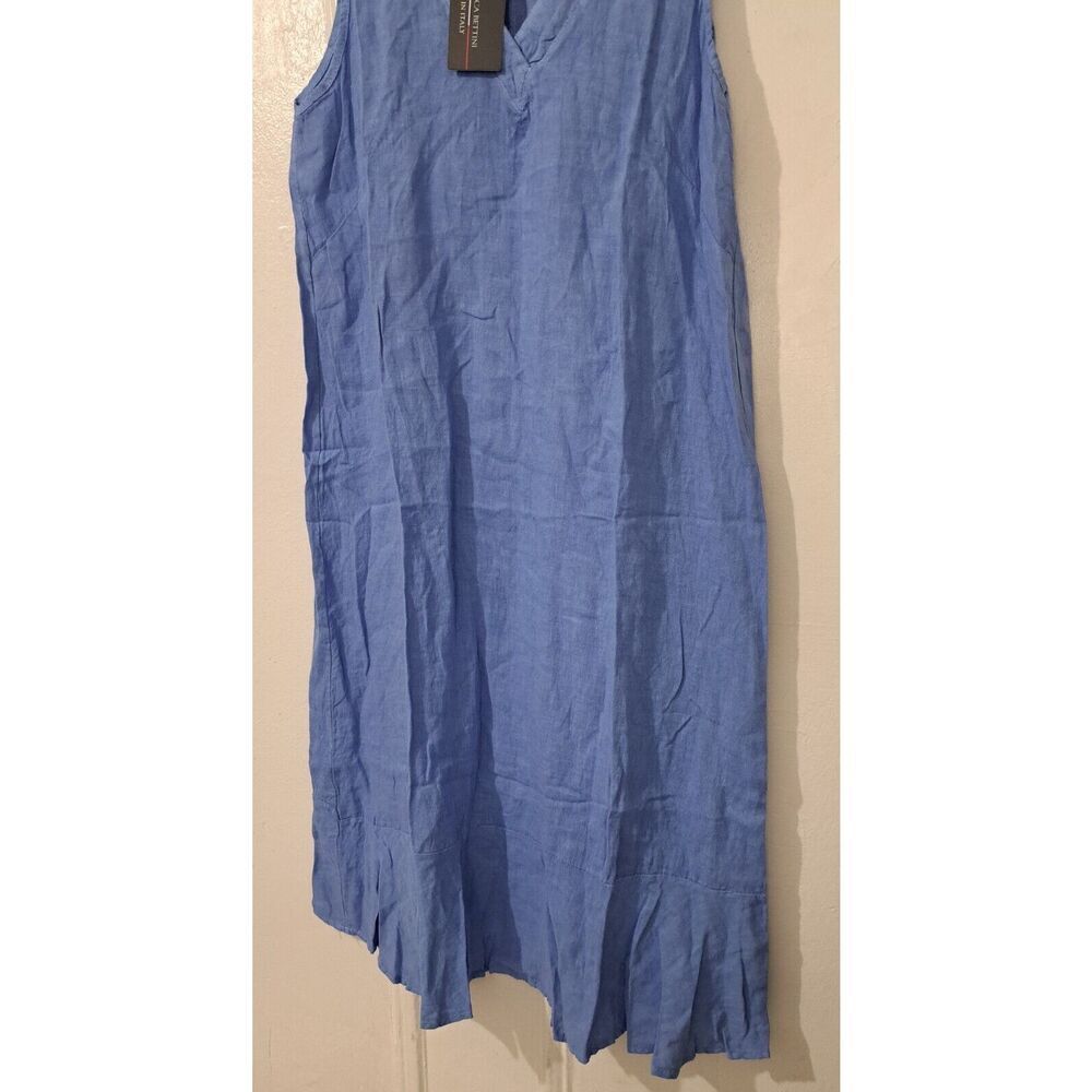 Francesca Bettini Womens large baby blue 100% linen midi dress flare swing - Picture 3 of 7
